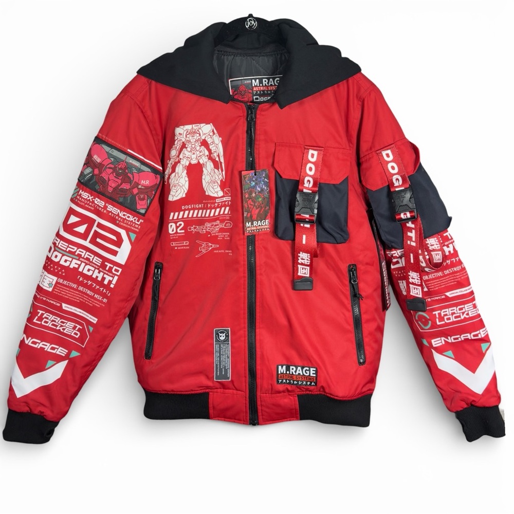 NWT M.RAGE Astral Systems “Dogfight” Bomber Jacket – Red Anime Mecha – Size M